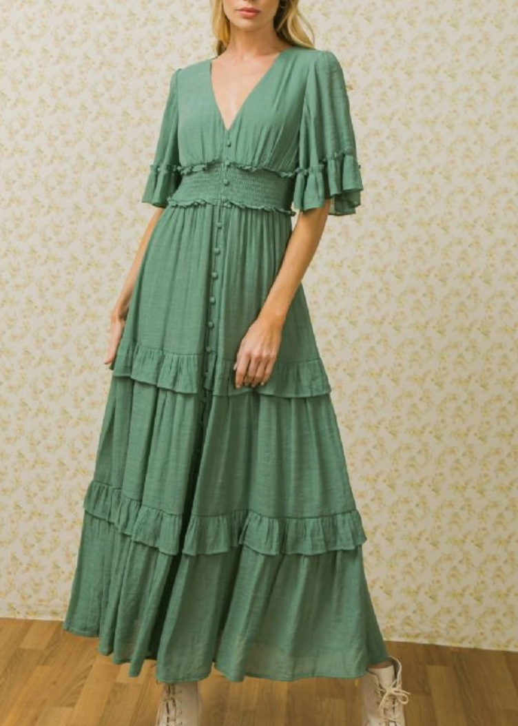Emerald Button Down Dress